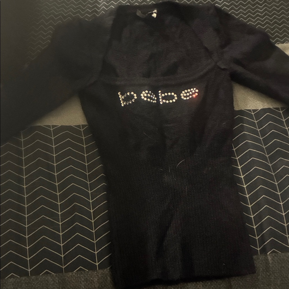 Bebe Black Rhinestone Logo Top